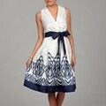 Cece's New York White/ Navy Pleated Belted Dress