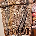 Royal Green and Gold Floral Woven Throw