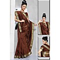 Brown Sari Fabric with Golden Border (India)