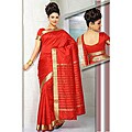 Spicy Red Green Sari Fabric with Golden Border (India)