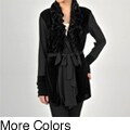 Colour Works Women's Ruffle Front Velvet Accent Cardigan