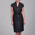Connected Apparel Women's Black/ Pink Belted Dress