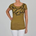 Adrienne Vittadini Women's Olive/ Black Sequin Silk-blend Cap-sleeve Top