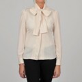 Adrienne Vittadini Women's Ivory Lace Front Tie Bow Blouse