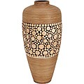 Casa Cortes Large Floor Artisian Ceramic Inlay Wood Vase