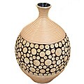 Casa Cortes Round Artesian Ceramic Inlay Wood Vase