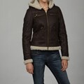 Maralyn and Me Junior's Brown Fitted Faux-shearling Hooded Bomber Jacket