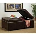 Frankfurt Dark Brown Bicast Leather Double Flip-top Storage Ottoman