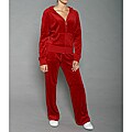 LIFO Women's Plus Size Red Velour Jacket and Pants Set
