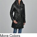 Knoles & Carter Women's Plus Size Leather Pillow Collar Quilted-sleeve Belted Jacket