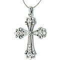 Silvertone Cross with Crystals Necklace