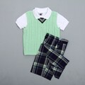 Good Lad Boy's Cable Sweater Vest/ Shirt and Plaid Shorts Set