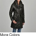 Knoles & Carter Women's Puff Collar Quilted Sleeves Belted Leather Coat