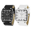 Geneva Platinum Men's Square Face Faux Leather Strap Watch