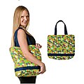 Green Flower Canvas Bag with Inside and Outside Zipper (China)