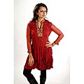 Red Crepe Crushed Kurti Tunic with Golden Neckline (India)