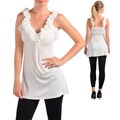 Stanzino Women's White Sleeveless Ruffled Top