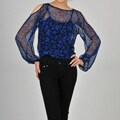 AnnaLee and Hope Women's Floral and Bird Printed Crop Sheer Top