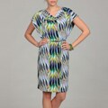 Scarlett Women's Blue Abstract Print Belted Dress