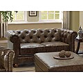 Mocha Tufted Leather Loveseat with Nailheads