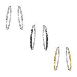 Rhodiumplated In and Out Diamond Accent Oval Hoop Earrings