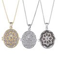 Rhodiumplated Diamond Accent Star Design Oval Locket Necklace