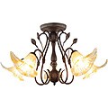 Hand-blown Glass Brushed Oak Finish Flushmount Chandelier