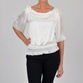 Onyx Nite Women's White Satin Peasant Top