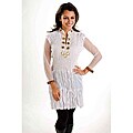 Off-White Crepe Crushed Kurti Tunic with Golden Neckline (India)