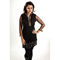 Black Crepe Crushed Kurti Tunic with Golden Neckline (India)