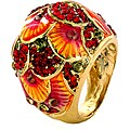 Goldtone Red and Clear Crystal Colorful Peacock Ring