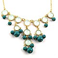Goldtone Ocean Blue Faux Stone Ball Drop Bib Necklace