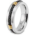 Black Plated Center and Grooved Accents Stainless Steel Ring