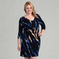 London Times Women's Plus Size Blue Printed Jersey Dress