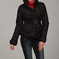Dollhouse Women's Black Ruffle Detail Belted Coat