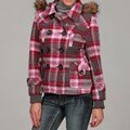 Dollhouse Women's Charcoal/ Fuschia Plaid Wool Hooded Coat