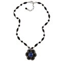 Sweet Romance 1950s Black and Blue Glass Retro Daisy Necklace