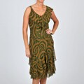 Robbie Bee Women's Green Printed Embellished Chiffon Dress