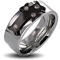 Stainless Steel Men's Black-plated Cross and Crystal Ring