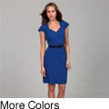 Emma & Michele Women's Ruche Belted Dress