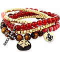 Warm Multi-colored Bead Fleur de Lis and Cross Stretch Bangles
