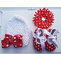 Polka Dot Red and White Hat, Clips, and Shoes Set