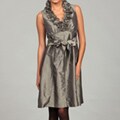 London Times Women's Ruffle Neck Taffeta Dress