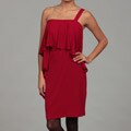 London Times Women's Red Ruffled Matte Jersey Dress