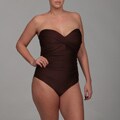 Snozo Women's Plus Size Chocolate Ruched 1-piece Swimsuit