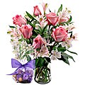 Sweets in Bloom Easter Harmony Rose Bouquet with Godiva Chocolate Truffles