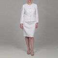 John Meyer Women's Plus Size White Embellished Four-button Skirt Suit
