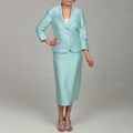 John Meyer Women's Light Turquoise 2-button Skirt Suit