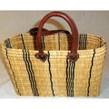 Straw and Leather Purple Double Stripe Tote (Morocco)