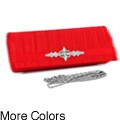 Dasein Pleated Rhinestone Brooch Satin Clutch 